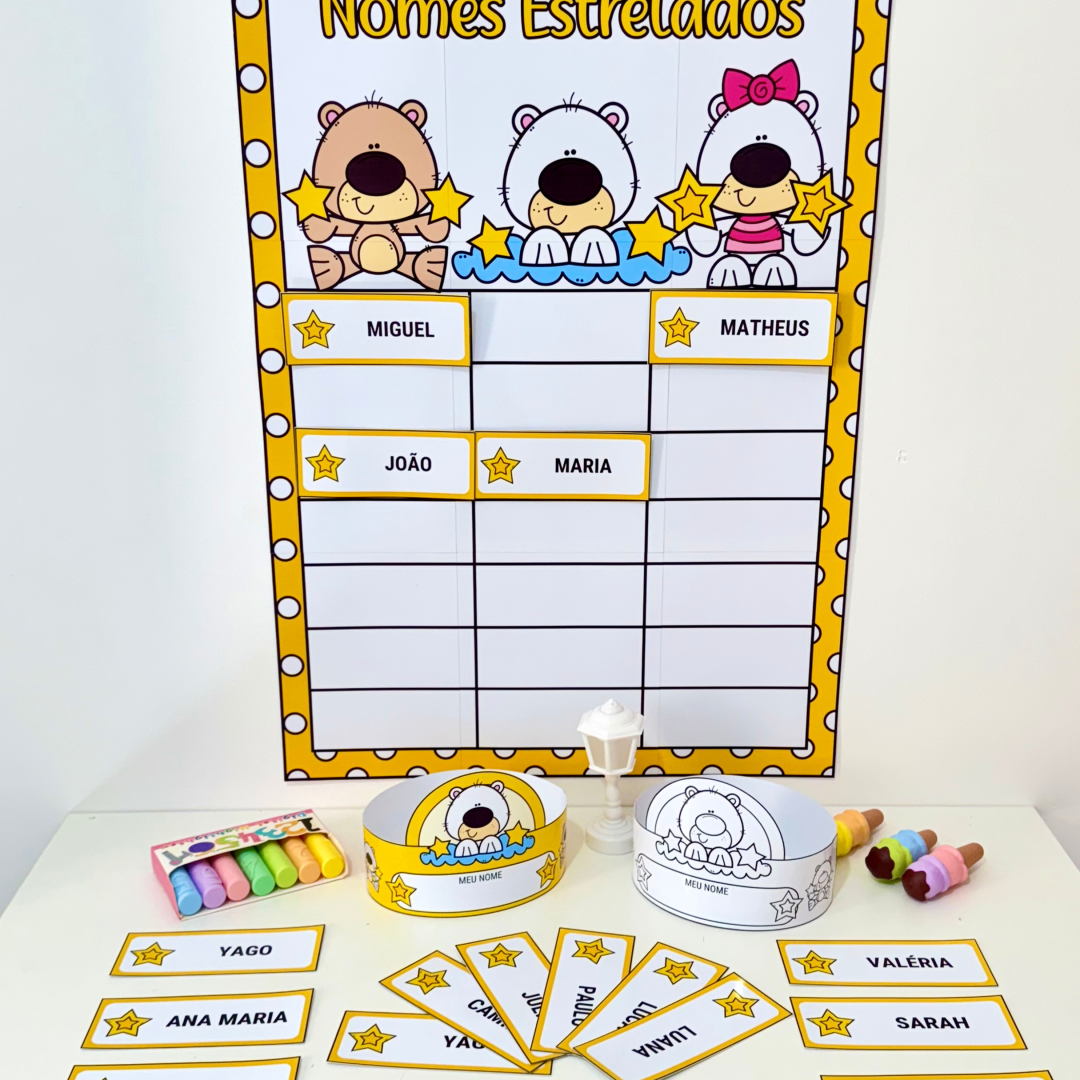 🌟 Cartaz e Crachás - Tema Nomes Estrelados 🌟