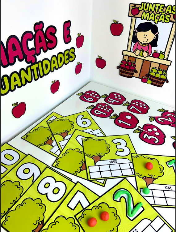 🍎🌳 Junte as Maçãs – Atividades com Números de 1 a 10 🌳🍎